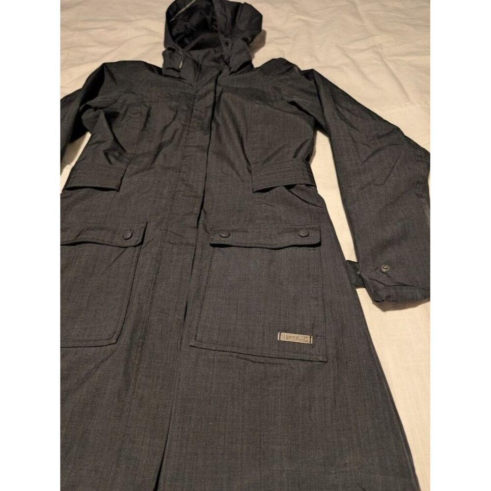 Merrell women's size small opti-shell gray black thigh length rain jacket